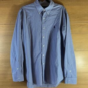 Ralph Lauren Men’s XL Navy Checkered Button Down Dress Shirt long sleeve